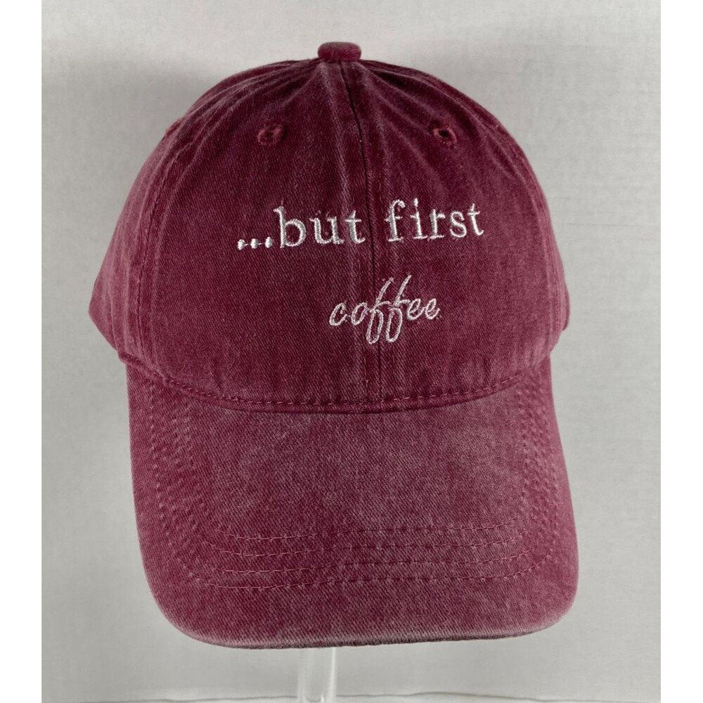 But First Coffee Burgundy Washed Adjustable Hat Womens Baseball Cap